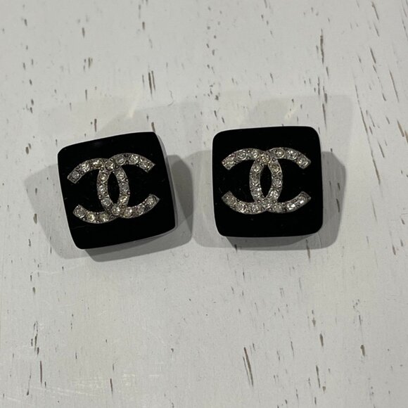 Chanel Square Black CC Stud Earring with Crystal Embellishments (JB1300) - Picture 1 of 3